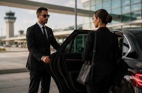 Chauffeur greeting executive at Miami airport