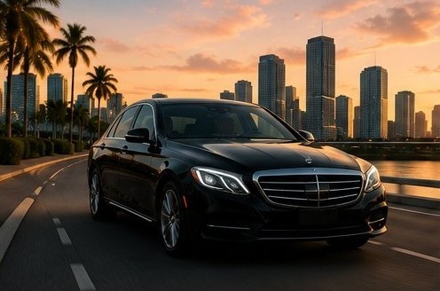 Black Mercedes executive sedan in Miami